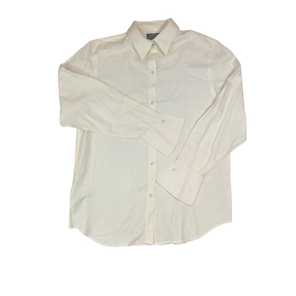 Lauren Ralph Lauren Cream 100% Silk Button Down Blouse French Cuffs RN 54050 M
